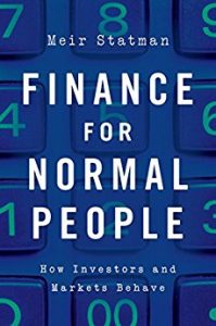 Book cover of Finance for Normal People: How Investors and Markets Behave 1st Edition by Meir Statman in blue background and overlay image of a calculator